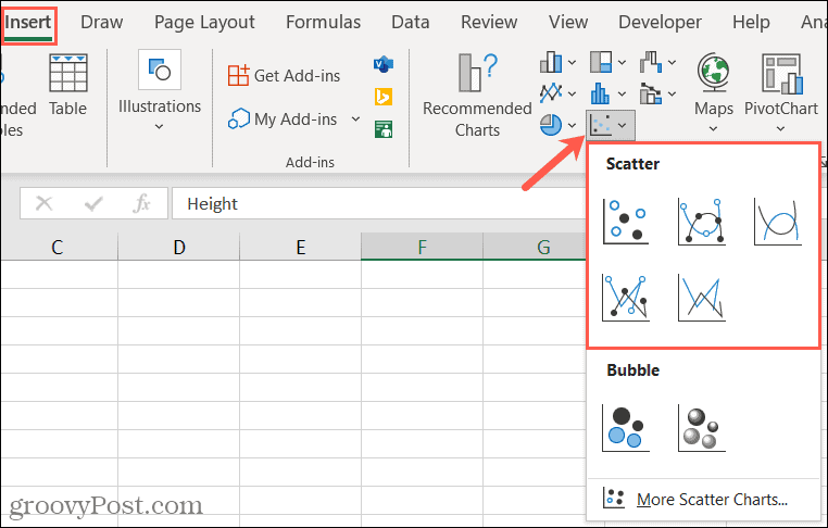 הכנס תרשים פיזור ב- Excel