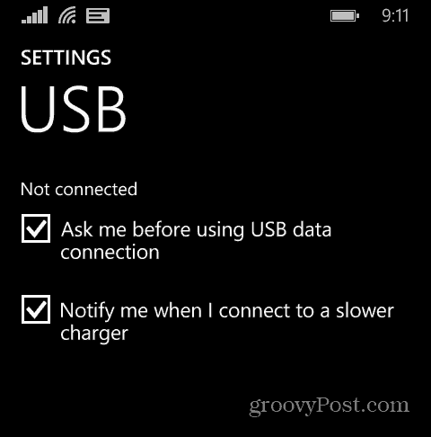 הגדרות טלפון של Windows USB
