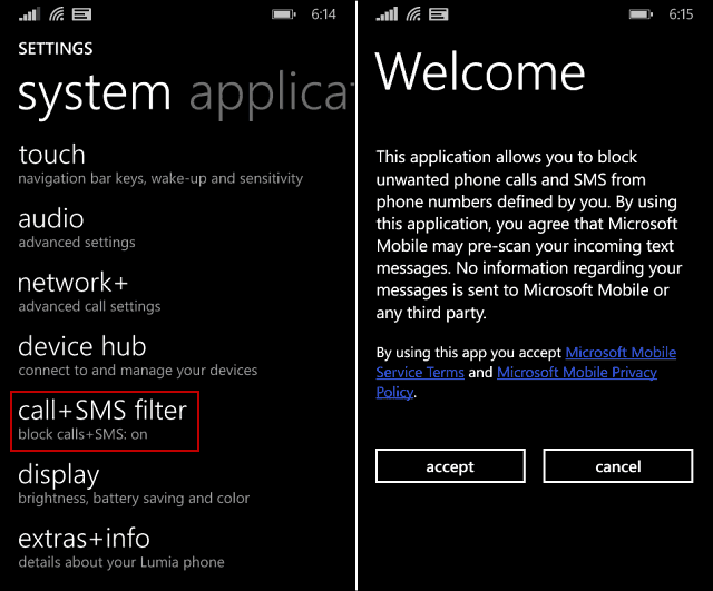 חסום שיחות טלפון לא רצויות ו- SMS ב- Windows Phone 8.1
