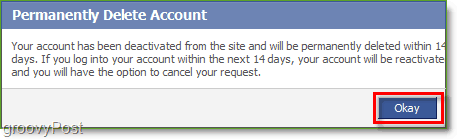 עליך להמתין 14 יום לאחר אישור מחיקת חשבון הפייסבוק שלך