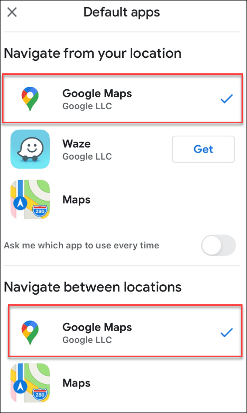 Gmail מפות גוגל נבחר כברירת מחדל