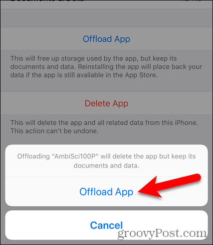 הקש שוב על Offload App