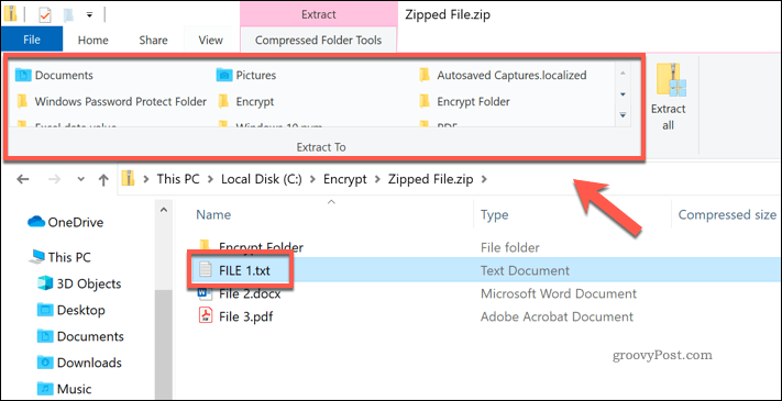 חילוץ קובץ בודד מקובץ Zip בסייר הקבצים של Windows