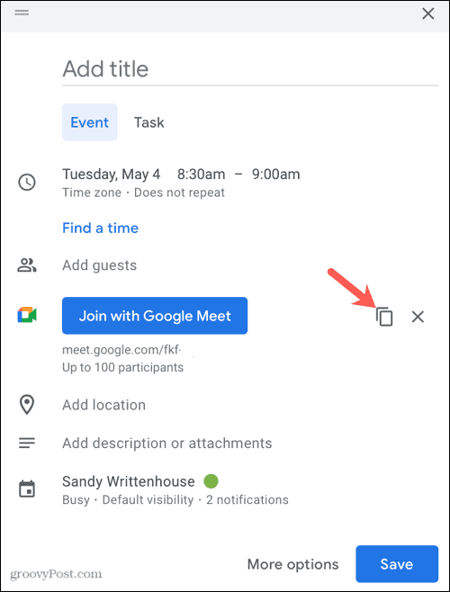 העתק את הקישור ל- Google Meet