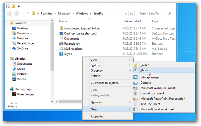 הוסף את ההפעלה המהירה לתפריט 'שלח לחיבור' ב- Windows 7