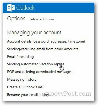 הודעת חופשת Outlook 2