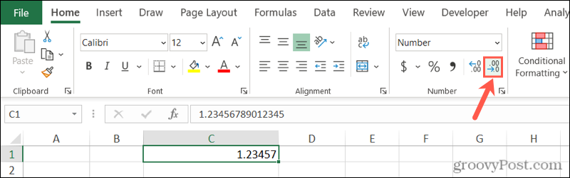 הפחת את לחצן העשרוני ב- Excel