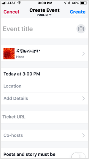 הגדר אירוע באמצעות האפליקציה המקומית של פייסבוק
