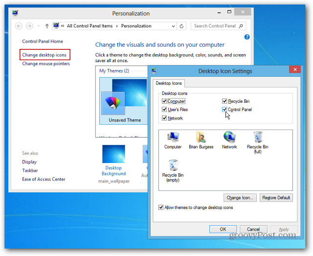 כיצד להצמיד את סמל לוח הבקרה לשורת המשימות של Windows 8