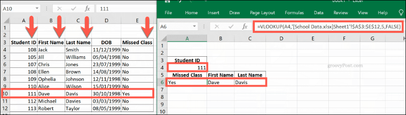 נוסחת VLOOKUP המתייחסת לספרי עבודה של Excel מרובים