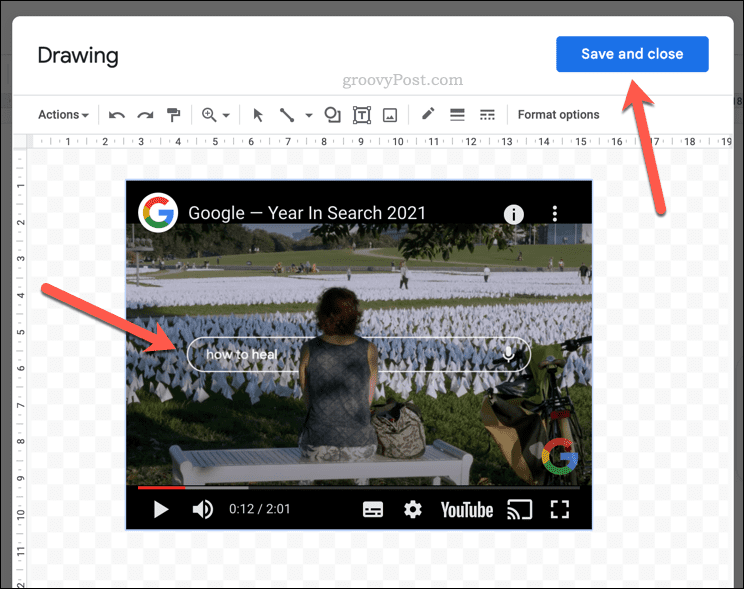 הפעלת סרטון YouTube בתוך ציור של Google Docs