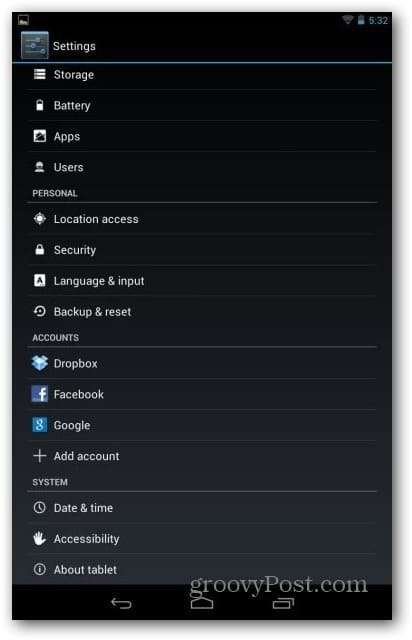 חשבונות משתמש Nexus 7 - משתמש בהגדרות