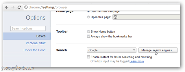 אפשרויות בסיסיות של Chrome