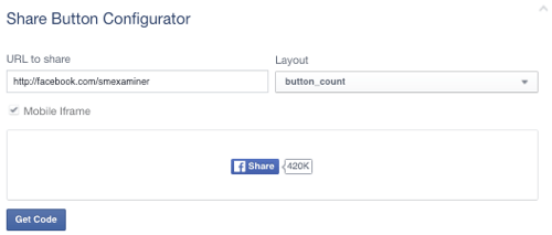 כפתור השיתוף של פייסבוק מוגדר לדף הפייסבוק