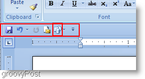 צורות Microsoft Word 2007 שנוספו לתפריט הגישה המהירה והועברו מתחת לסרט