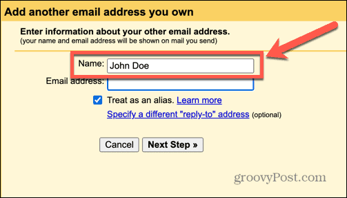 שם הכינוי של gmail