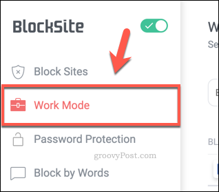 הכרטיסייה מצב עבודה של BlockSite
