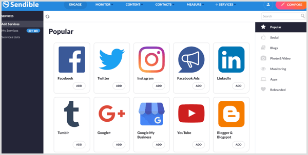 רשימה של רשתות מדיה חברתית הנתמכות על ידי Sendible