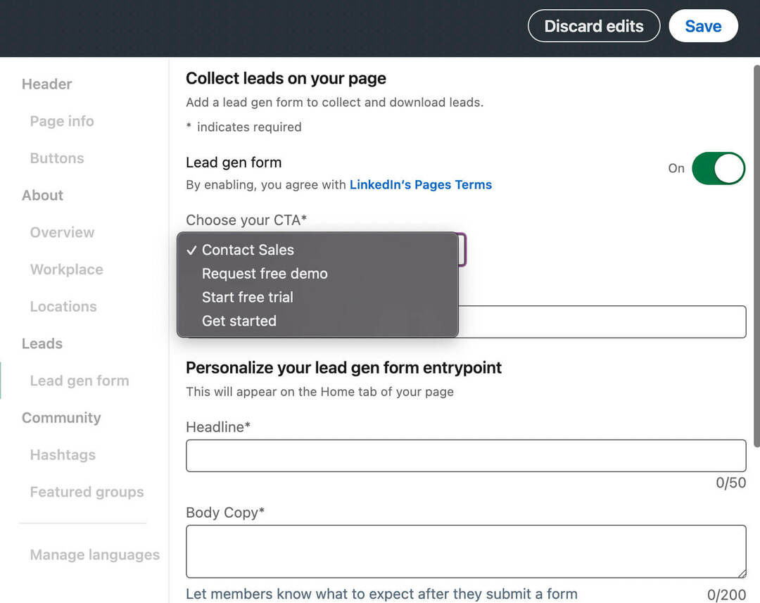 אורגני-linkedin-lead-gen-forms-how-to-create-company-page-cta-step-2