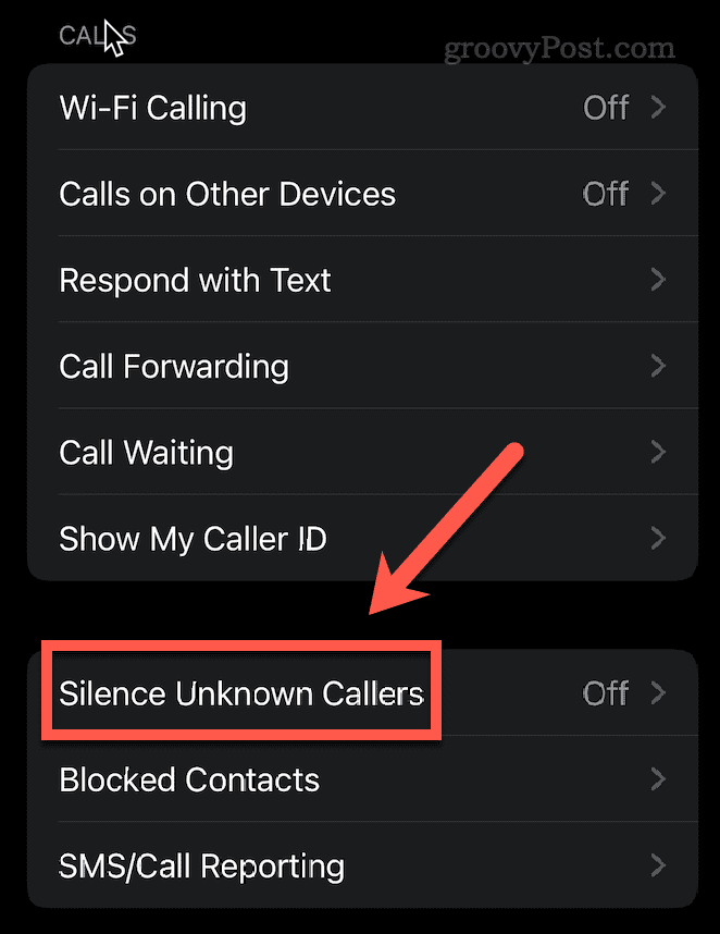 להשתיק מתקשרים לא ידועים באייפון