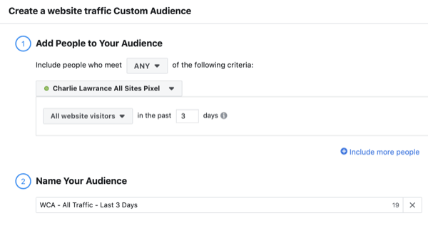 צור את מבקרי האתר המותאמים אישית של הקהל הפייסבוקי למראה, שלב 1.
