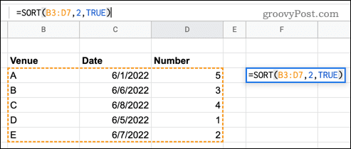 שימוש בפונקציית SORT ב-Google Sheets