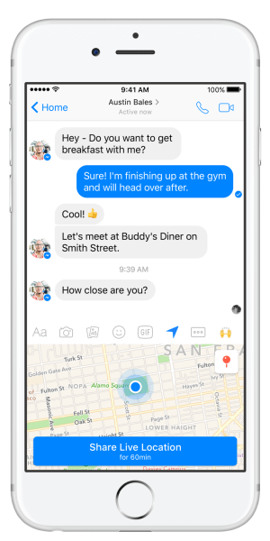Messenger Messenger מציג את התכונה Live Location.