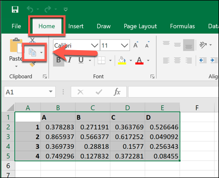 העתקת נתונים שנבחרו ב- Microsoft Excel