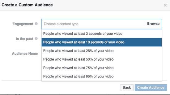 צמצם את קהל הפייסבוק המותאם אישית שלך לפי אחוז הסרטונים שנצפו.
