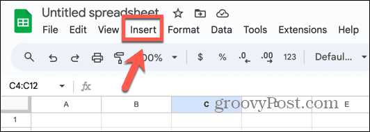 תפריט הוספה של google sheets