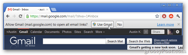 השתמש ב- gmail כמנהל ברירת המחדל שלך לקישורי דוא"ל