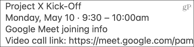 הדבק את הזמנת Google Meet