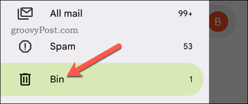 פתח את תיקיית האשפה באפליקציית Gmail בנייד