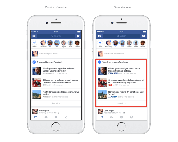 פייסבוק מציגה כעת לוגואים של מפרסמים בקטע מגמות וחיפוש.