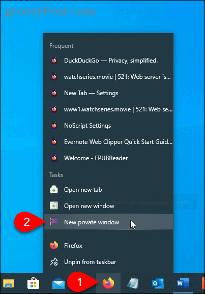 בחר חלון פרטי חדש ב- Firefox בשורת המשימות