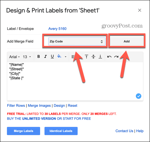 Google Sheets הוסף שדה תווית