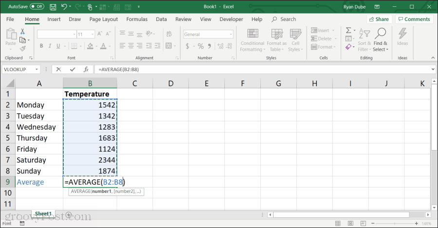 באמצעות פונקציה ממוצעת ב- Excel