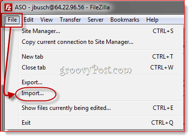 ייבוא ​​רשומות של מנהל האתר של FileZilla