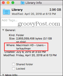 מיקום תיקיית הספריה ב- Mac