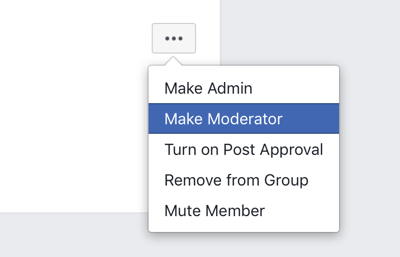 כיצד לשפר את קהילת קבוצות הפייסבוק שלך, אפשרות תפריט קבוצה בפייסבוק להפוך חבר למנחה 