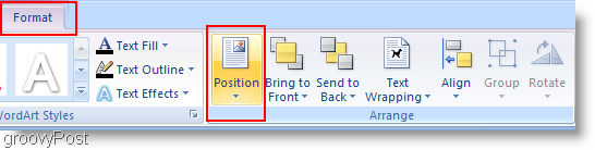 שינוי המיקום של Microsoft Word 2007