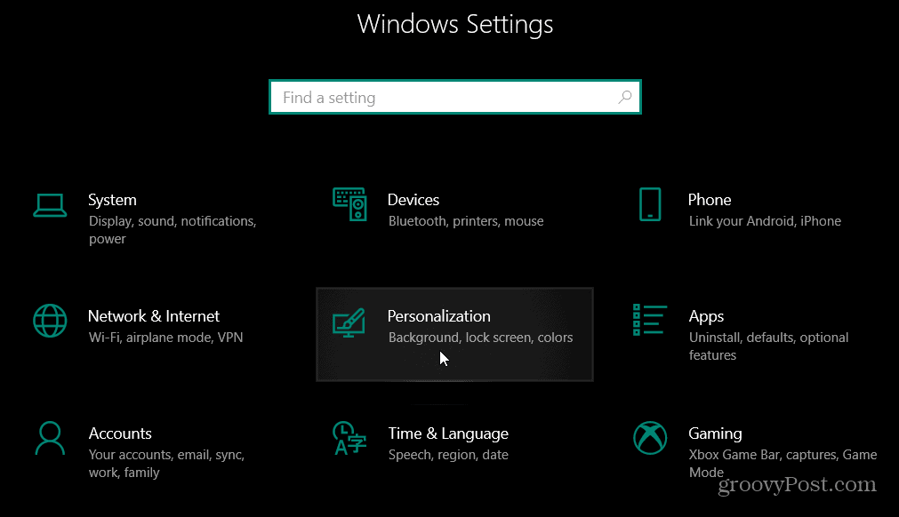 הגדרות התאמה אישית Windows 10
