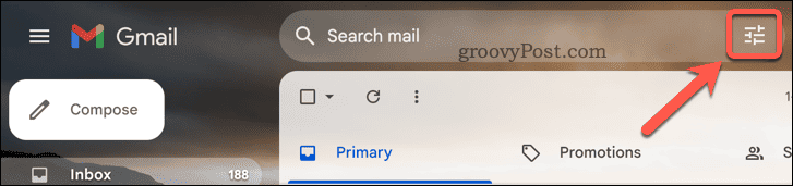 כפתור חיפוש מתקדם של Gmail