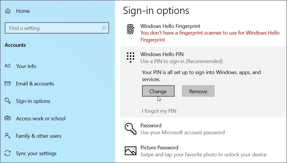 שינוי הוסף מספר זיהוי אישי של Windows 10