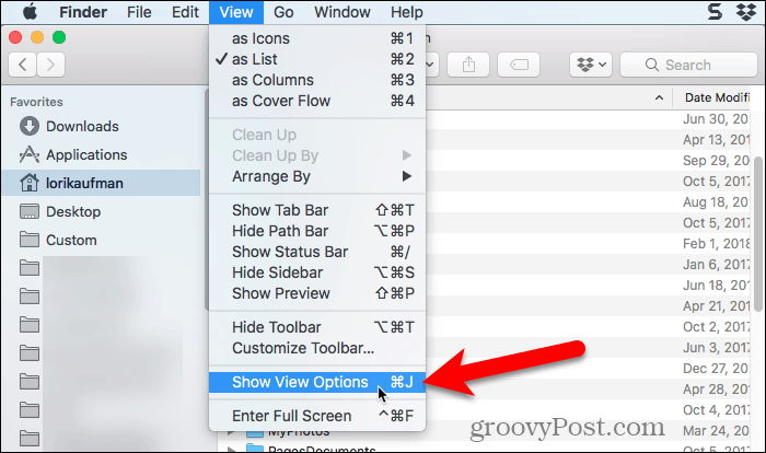 בחר הצג אפשרויות תצוגה ב- Finder ב- Mac