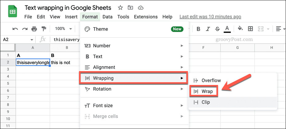 אפשרויות לעטוף טקסט ב-Google Sheets