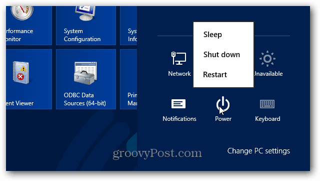 לחצן הפעלה Windows 8
