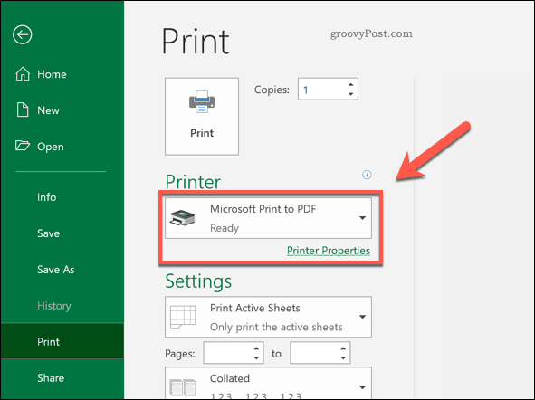 הדפס לאפשרות מדפסת PDF באקסל