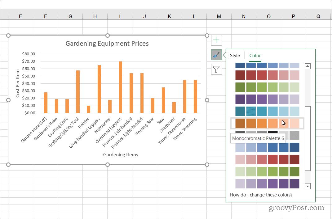 שנה תרשים עמודות סגנון צבע ב- Excel