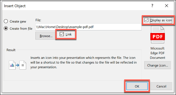הוספת קובץ PDF כאובייקט ב- PowerPoint